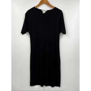 Misook Dress Black Short Sleeve Crewneck Knit Knee Length Shift Sz M‎